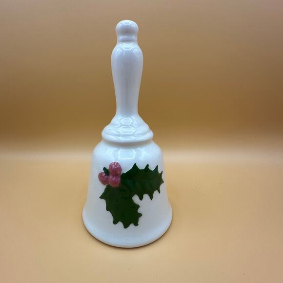Vintage Christmas Bell Ceramic Mistletoe Holly Leaf Appx 6" tall - Picture 1 of 6
